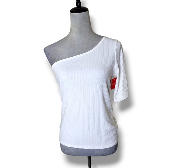 SPANX NWT Ribbed One Shoulder Top I White I M Stretch Asymmetrical - Picture 1 of 7